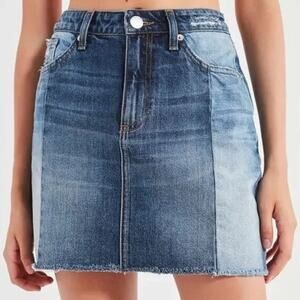 BDG High Waist Jean Skirt Short Mini Two Tone Cut off Raw Edge Small